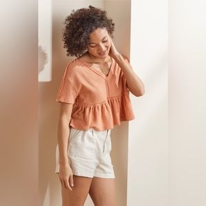 V-Neck Peplum Tee - MELON / S